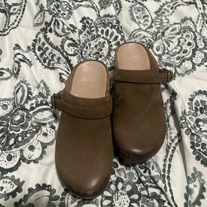 Dansko Brown Suede Clogs with Buckle